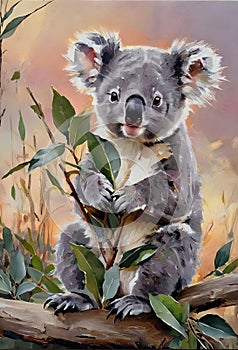 a koala marsupial sitting on a tree branch photo