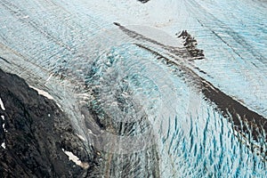 Close up aerial photography view of an unnamed glacier near Seldovia AK