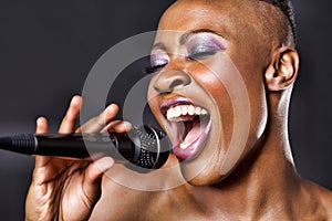 Close-up of African American woman singing