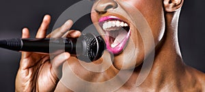 Close-up of African American woman singing