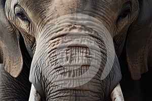 Close-up of an African Elephant\'s Face Showing Detailed Texture