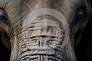 Close-up of an African Elephant\'s Face Showing Detailed Texture
