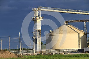 Close up of agriculture equipment and grain bin