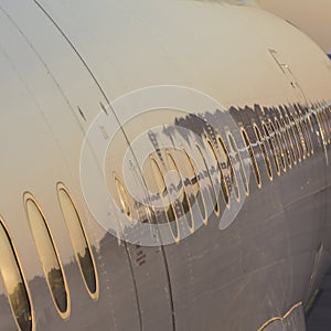 Close-up of aircraft with reflections