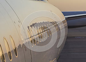 Close-up of aircraft with reflections