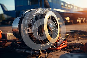 Close-Up of Airplane Engine Before Takeoff. AI