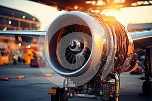 Close-Up of Airplane Engine Before Takeoff. AI