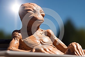 close-up of alien sunbather, with its skin being warmed by the sun