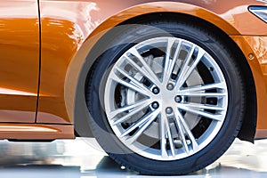 close up alloy wheel, car.