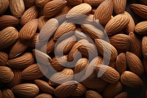 Close up of almonds as background, top view. Healthy food concept. Generative AI
