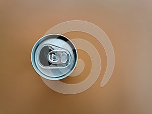 Close up of aluminum can on a top view, soda can white and black.