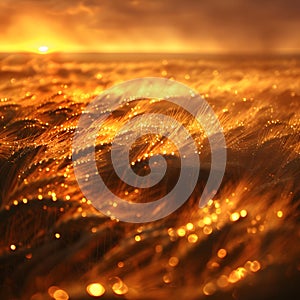 A close up of an amber afterglow at dusk over a water body