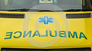 Close up of Ambulance Name on the Front of Vehicle