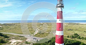 Close Up of Ameland Lighthouse, Rising Shot - Ameland, The Netherlands, 4K Drone Footage