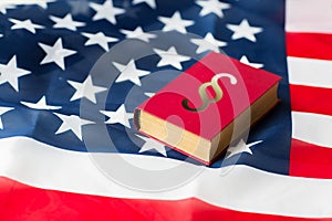 Close up of american flag and lawbook