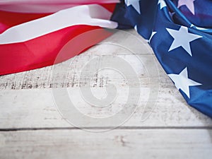 Close up of American flag on vintage wood