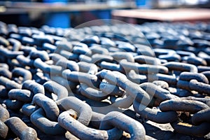 close up of anchor chains in a naval dockyard