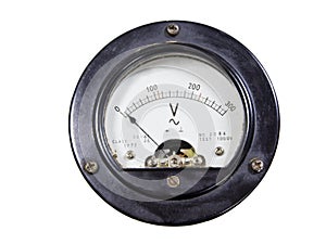 Close-up of ancient voltmeter