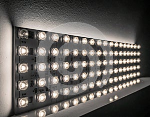 Bright LED Light Panel Array on Dark Background