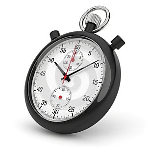Black Stopwatch with White Face and Red Second Hand on White Background timer time