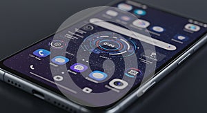 Futuristic Smartphone Interface with Digital HUD Elements