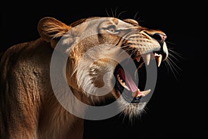 Close-up of an angry roaring lion ready to attack. Generative AI