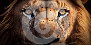 Close-up animal portreit. Animal eyes, Lion eyes