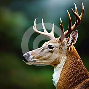 Close up animal side face of a deer, created with generative AI technology