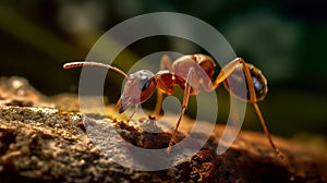 Close-up of an ant carrying prey. Generative AI