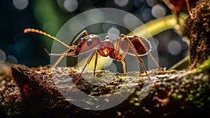 Close-up of an ant carrying prey. Generative AI