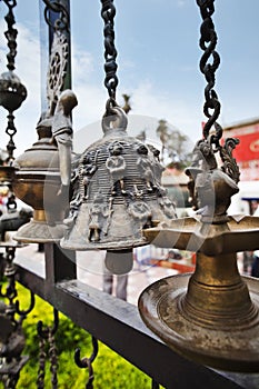 Close-up of an antique bell, Mount Abu, Sirohi District, Rajasthan, India