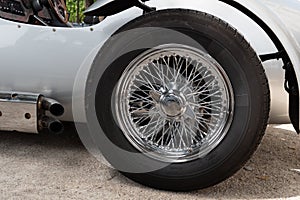 Close up of antique car wheel