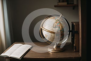 Close-up of an antique globe on a desk