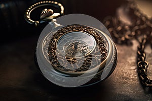a close up of an antique pocket watch on a table
