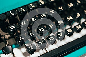 Close Up Of Antique Typewriter Keys. Old Manual