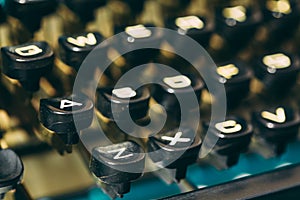 Close Up Of Antique Typewriter Keys. Old Manual