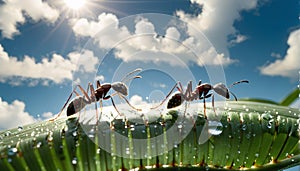 Z mravce alebo mravec na list v báječný zelená príroda v slnečné svetlo na lúka 