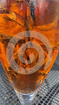 Close up of an aperol glass
