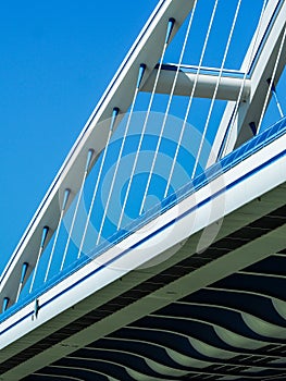 Close up of Apollo bridge over Danube river in Bratislava, Slovakia.