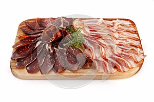 Close-up of Appetizing smoked pork brisket,  beef cured Ã¢â¬â¹isolated on a white