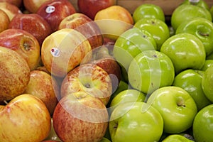 Close-up of apples on display in market