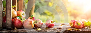 Close-up Of Apples And Wooden Crate On Table