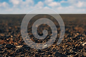 Close up of arable land soil recently ploughed