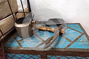 Close up of tools used in an archaeological dig. photo