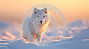 Close-up of an arctic fox at golden hour