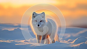 Close-up of an arctic fox at golden hour