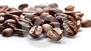 aromatic roasted coffee beans against a plain white background
