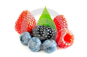 Studio shot mixed berries isolated on white