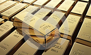 Close up of an array of fine gold bars