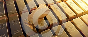 Close up of multiple fine gold bars